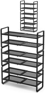 Expandable Metal Shoe Rack for Closet, Entryway & Garage, 6-Tier, Black | Adjustable Height for Boots, Stackable Design, Dense Mesh Shelves for Heels, Fits Small Spaces, Apartments and Rentals by SNTD