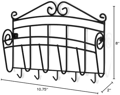 Spectrum Scroll Wall-Mounted Mail Organizer With Key Hooks, Wall Mount Entryway Organizer for Mail & Keys, Wall Letter Holder for Home & Office Organization, Black (Pack of 6) - Image 6