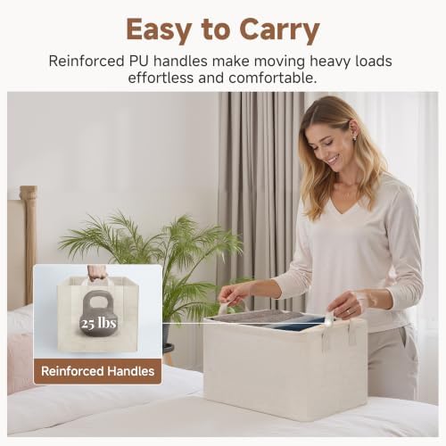 StorageWorks Fabric Storage Bins, Linen Closet Organizers, Beige, 2-Pack - Image 6
