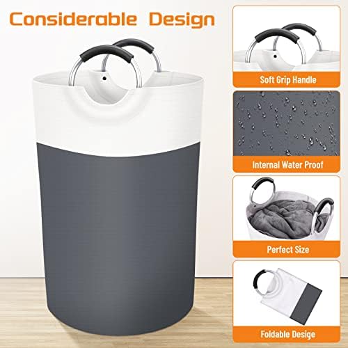 BlissTotes 75L Laundry Basket, Freestanding Collapsible Hamper, Gray - Image 3
