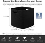 OIAHOMY Storage Cubes 11 Inch Storage Bins 3-Pack Square Baskets Black - Image 4