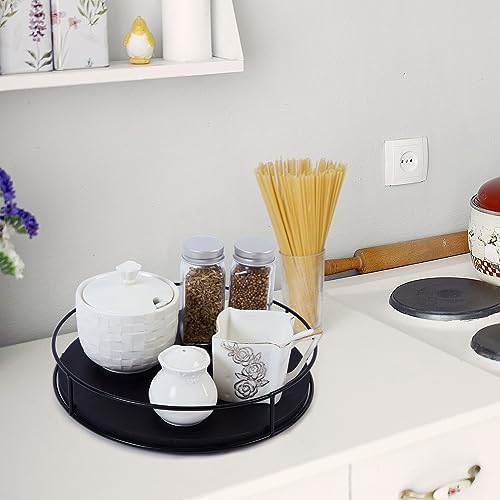 [ 2 Pack ] 9" & 10" Black Wood Lazy Susan Organizers with Steel Sides - Image 5