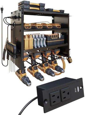 Power Tool Organizer Wall Mount with Power Strip, 4 Layers by DIOOSN