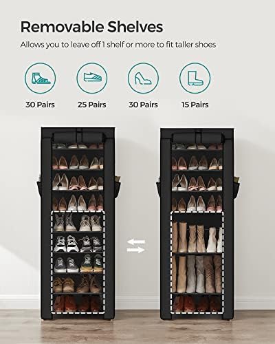 SONGMICS 10-Tier Shoe Rack with Cover, Shoe Storage Cabinet for 27-35 Pairs - Image 5