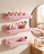 Pink Plush Acrylic Bathroom Floating Shelf with Front Lip, Wall Mounted - Image 6