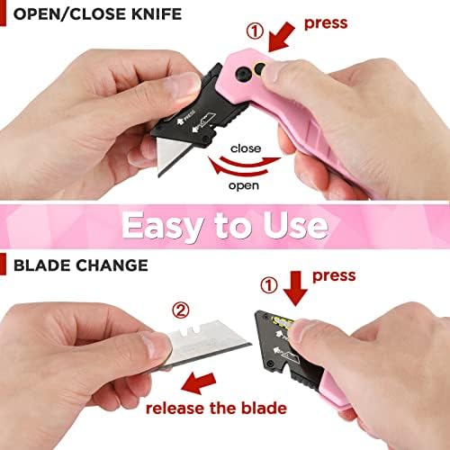 WORKPRO Folding Utility Knife, Quick Change Box Cutter, Pink Ribbon - Image 4
