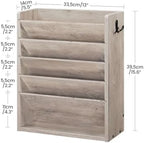 CHOEZON Wall File Organizer, 6-Tier Vertical Mount Hanging Holder with 2 Side Hooks, Modern Wooden Magazine Storage Holder with Bottom Tray, Desk Organizer, for Office, Home, Greige MWJ01FH - Image 3