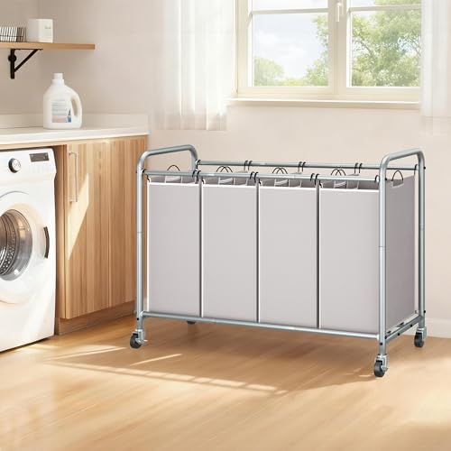 STORAGE MANIAC Laundry Sorter 4 Section, 47.5 Gal (180 L) Laundry Hamper with Wheels, Clothes Divider Basket Sorter, Separator Hamper Cart with Removable Bags, Gray (Pack of 2) - Image 6