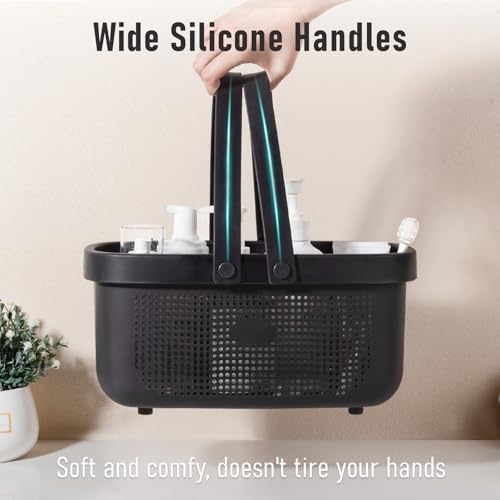 Portable Shower Caddy Basket with Handles Plastic Storage Basket Black - Image 6
