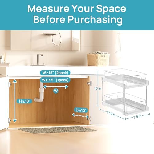 Vtopmart 2 Pack Pull Out Bathroom Under Sink Organizer (S-Standard, White) - Image 6