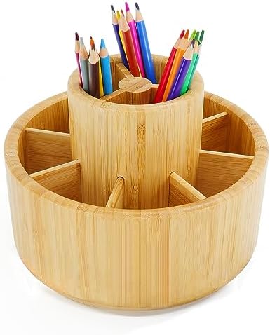 Utoplike Bamboo Rotating Art Supply Desk Organizer, Pencil Holder Desktop by Utoplike