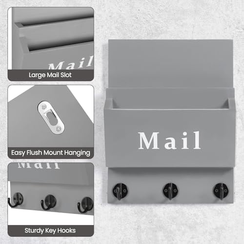 Mail and Key Holder, Wall Key Holder with 2 Mail Organizer Slot and 3 Hooks - Image 3
