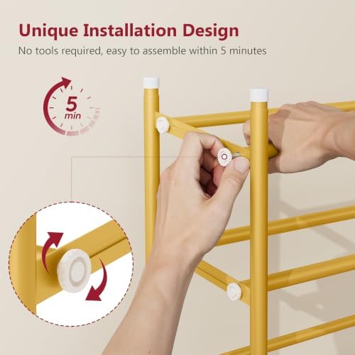 Tajsoon Expandable Shoe Rack for Closet 3 Tier, 28“-41“Stackable, Gold - Image 5