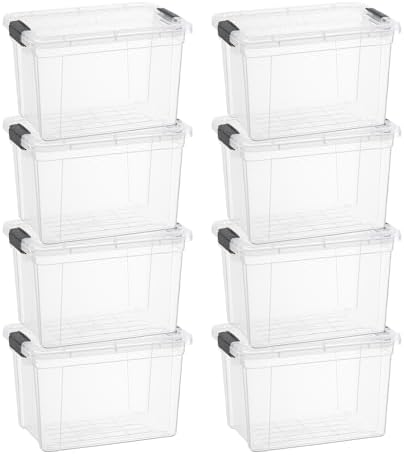Superio Small Clear Storage Boxes with Lids, 4.75 Quart Plastic Container Bins for Organizing, Stackable Crates, BPA Free, Non Toxic, Odor Free, Organizers for Home, Office and Dorm, 8 Pack by Superio