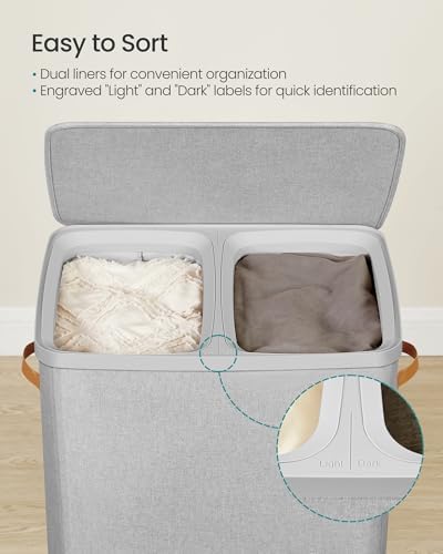 SONGMICS Laundry Basket, 170L Laundry Hamper with Lid, 2 Removable Bags - Image 3