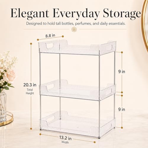 Goderewild 3 Tier Bathroom Counter Organizer, Multi-Purpose Cosmetics Skincare Shelf, Fits A4 Size Makeup Organizer for Office and Vanity Tray, Countertop Storage Solution for Kitchen,Bath.(Clear) - Image 2