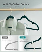 SONGMICS Velvet Hangers 50 Pack, Non-Slip Clothes Hangers, Space-Saving | Suit Hangers with Shoulder Notches, Pants Bar, 360° Swivel Hook, for Closet, Green, BREANNA Collection UCRF029C05 - Image 3