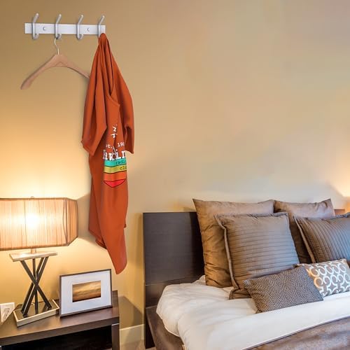 White Coat Rack Wall Mount – 12 Inch Stainless Steel Hook Rail with 4 Heavy Duty Double Coat Hooks – Wall Mounted Coat Hanger for Entryway, Bathroom, Bedroom, Towel, Hat Organizer - 2 Pack - Image 5