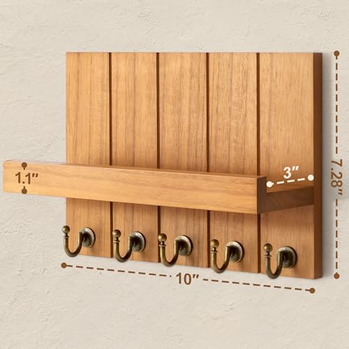 Rebee Vision Key Holder Wall Mount with Shelf for Living Room, Light Brown - Image 6