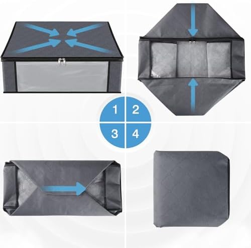 HomeHacks 8-Pack Clothes Organizer Storage Bags, 35L Storage Bins, Gray | Foldable Storage Box Container with Zippers, Clear Window, Reinforced Handles for Closet, Dorm, Pillows, Bedding, Sweater - Image 7