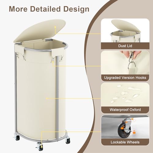Laundry Hamper with Wheels and Lid, 100L Half Round Rolling Laundry Basket - Image 5