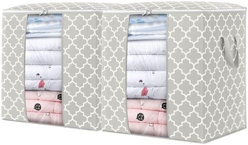 WISELIFE Storage Bags 2 Pack/100L Large Blanket Clothes Organization and Storage Containers for Comforters,Bedding, Foldable Organizer with Reinforced Handle, Clear Window, Sturdy Zippers,Lvory by WiseLife