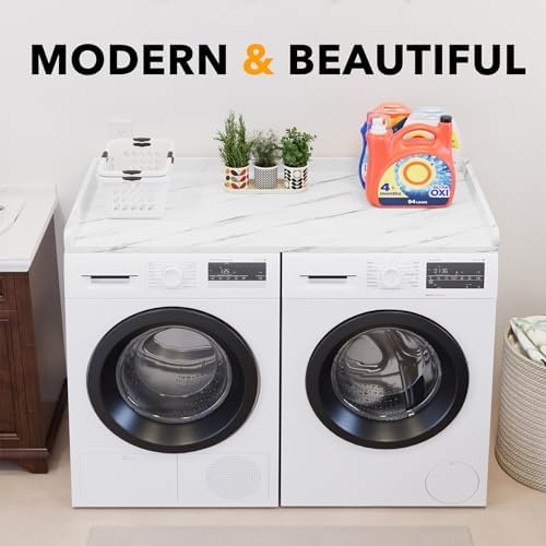 SpaceAid Washer Dryer Countertop, Laundry Wood Shelf Topper with Edge, 54" Width x 27.5" Depth Cover Guard Organizer for Washer and Dryer Laundry Hamper Counter Storage Organization (White Marble) - Image 6