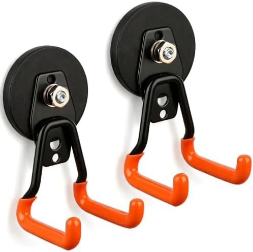 MUTUACTOR Upgraded Strong Magnetic Hooks,Φ2.59” 2PCS Utility Magnetic Hooks Heavy Duty,20lbs Anti-Slip Metal Magnet Hook for Hanging Drill Drivers Garden Hose Holder Tool Box Shovel Rack by MUTUACTOR