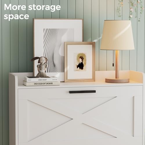 Homleke Farmhouse Shoe Storage Cabinet with Flip Drawers & Barn Door Design - Image 7