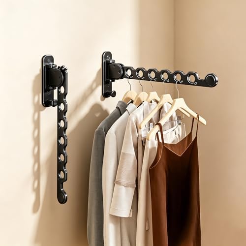 Wall Mounted Clothes Drying Rack, Laundry Clothes Hanger Rack Wall Mounted, Foldable Wall Clothes Rack for Laundry Room, Space Saving Closet Storage Organizer Clothes Hanger Indoor, 2pcs(Black) by Unknown