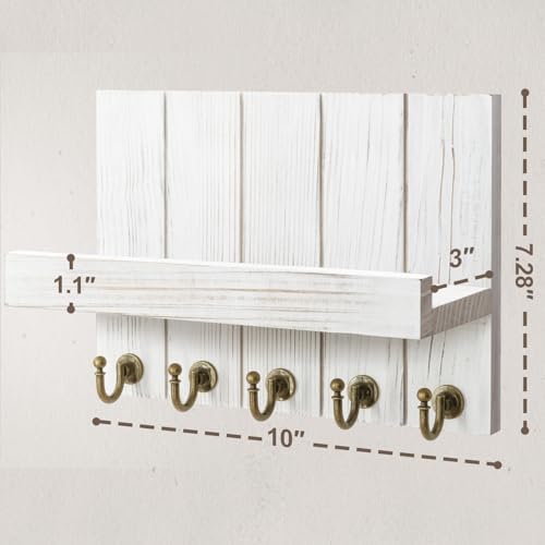 Rebee Vision Key Holder Wall Mount with Shelf for Living Room, Whitewash - Image 6