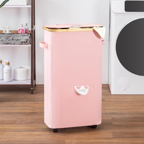 Vincona Laundry Basket with Wheels, Tall Dirty Clothes Hamper on Wheels, Rolling Laundry Hamper with lid for Dorm, Bedroom and Bathroom - Image 6