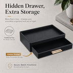 GORESE Leather Valet Tray for Men, Nightstand Organizer with Drawer, Black - Image 5