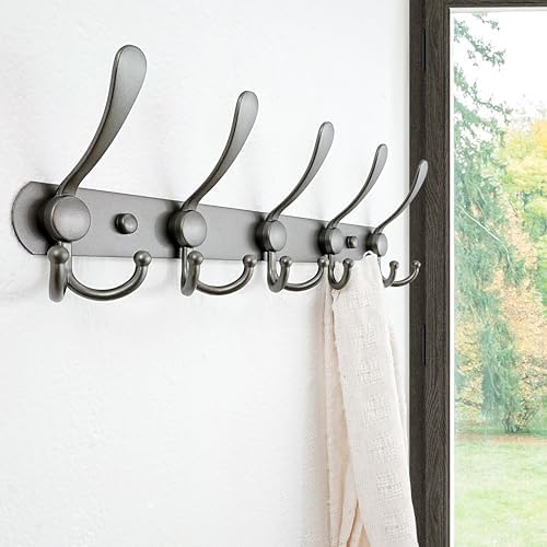 Dseap Coat Rack Wall Mounted - 5 Tri Hooks, Heavy Duty, Stainless Steel, Metal Coat Hook Rail for Coat Hat Towel Purse Robes Mudroom Bathroom Entryway (Grey, Pack of 2) - Image 4