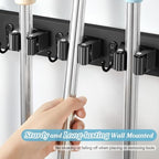 Black Broom Holder Wall Mount - Heavy Duty Wood Mop and Broom Organizer with 5 Slots & 4 Hooks - Sturdy Garden Tool Hanger for Laundry Room Closet Kitchen Garage Storage and Organization - Image 4