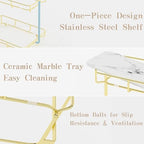 Bathroom Organizer Countertop Perfume Organizer Makeup Organizer Cosmetics Storage Display Rack Vanity Tray Dresser Stainless Steel Gold Shelf White Marble Ceramic Tray - Image 2