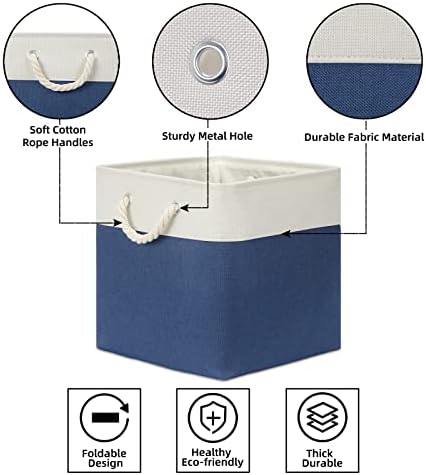 Bidtakay Storage Baskets Large Cube Storage Bins Fabric Baskets for Organizing Shelves 13x13 Navy Blue Square Storage Bins Large Set of 3 Linen Closet Organizers for Cabinet Home - Image 5