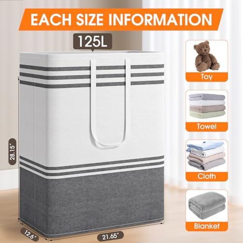 3 Pack Large Laundry Baskets, Laundry Hampers, Freestanding Waterproof Collapsible Clothes Bag with Extended & Reinforced Handles - Clothes Basket for Dorm, Bathroom, Home (125L) - Image 2