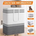 2 Pack Large Home Laundry Basket, Laundry Hamper, Freestanding Waterproof Dirty Clothes Bag, Tall Clothes Hamper - Extended & Reinforced Handles for College Dorm, Family (Light Grey/125L) - Image 2