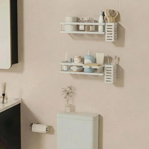 PUSDON 5-in-1 Shower Caddy & Kitchen Organizer Set, Wall Mount Wide Spice Rack with Paper Towel Holder, Utensil Holder, Soap Dish, Rustproof Mesh Baskets Hold 50LBS - White, Guardrail - Image 7