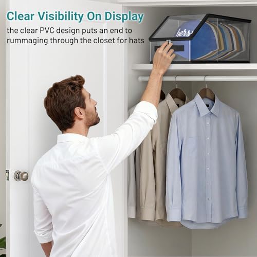 AOODA 2PCS Stackable Hat Storage for Baseball Caps, Clear Hat Organizer for Closet Holds up to 24 Caps, Men‘s Hat Box Display with Cardboard (Black) - Image 4