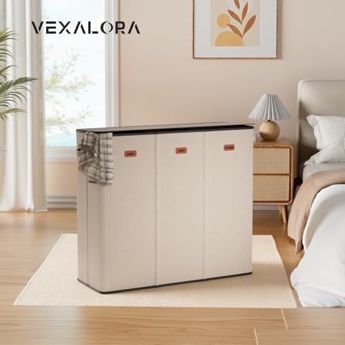 185L Laundry Hamper 3 Section, Laundry Hamper with Lid, Dirty Clothes Hamper with 3 Removable Washing Bags, Extra Large Laundry Basket Organizer for Bedroom, Laundry Room, Dorm - Khaki - Image 7