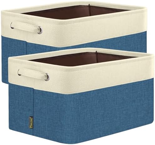 BALEINE 2 Pack Fabric Closet Storage Bins for Shelves, Linen Closet Organizers and Storage, Decorative Baskets for Organizing, Shelf, Clothes, Home, Office (Navy Blue, 15"x11"x9.5") by BALEINE