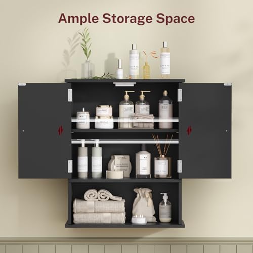 TEENFON Bathroom Wall Cabinet Over the Toilet Storage Cabinet with Barn Doors and Adjustable Shelves Bathroom Cabinet Over Toilet for Bathroom, Kitchen, Laundry Room,Black - Image 5
