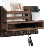 Key and Mail Holder Wall Mount, Key Hanger with Long Storage Box and 5 Hooks for Coat, Dog Leash, Home Decor Rack, House Accessories, Entry Way Organizer 11.8”W x 7.8”H x 3.2”D by Lucundm