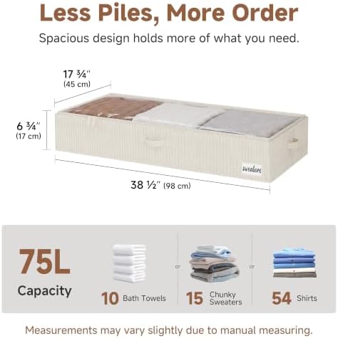 StorageWorks 7 Inch Low Profile Under Bed Storage Containers with Clear Lid | Reinforced Structure, Resists Sagging, Handles & Label Holder, Foldable Stackable Closet Storage for Clothes, Blankets, Toys - Image 2