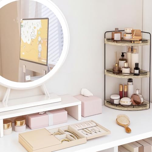 Fixwal 3 Tier Corner Bathroom Countertop Organizer Vanity Shelf Light Brown - Image 2