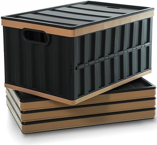 Citylife 64L Collapsible Storage Bins with Lids Plastic Storage Containers for Organizing Stackable Storage BoxLarge Heavy Duty Utility Crates, 4 Packs by CITYLIFEHomeOrganization