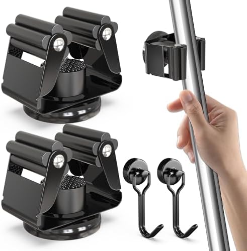 3-H 2 Pack Magnetic Broom Holder with 2 Pack Mini Magnetic Hooks,Black by 3-H