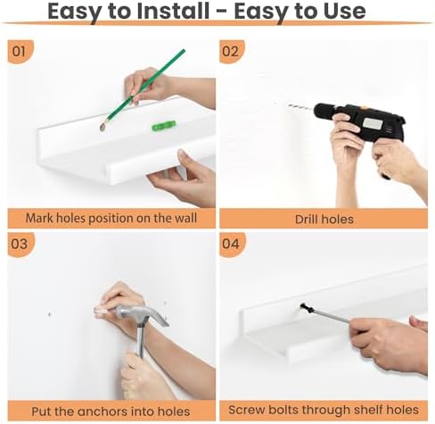 upsimples Floating Shelves for Wall Decor and Storage, White, 6Pcs 47.3'' - Image 3